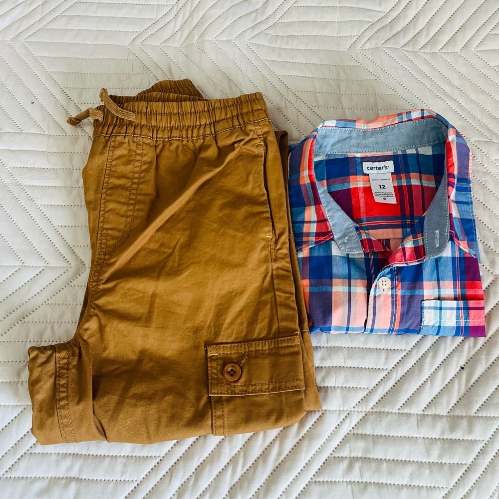 Carter's Colorful Plaid Shirt‎ with Tan Pants